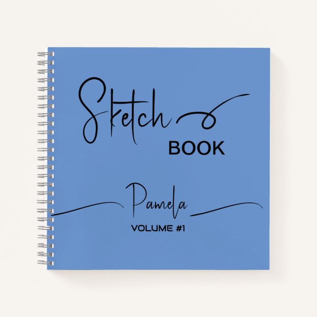 Sketchbook Your Name Script Teal Blue Notebook (Front)