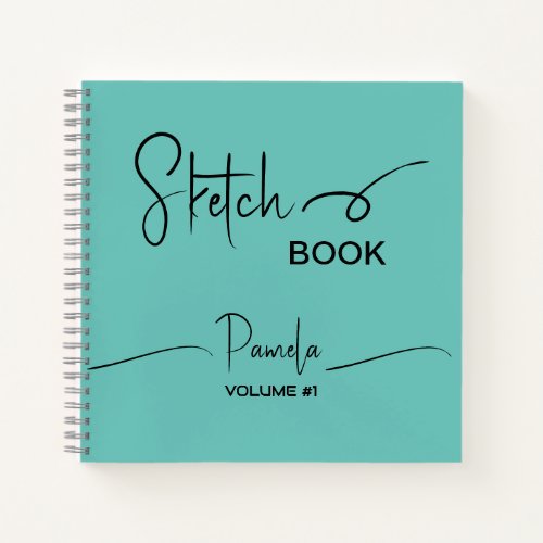 Sketchbook Your Name Script Teal Blue Notebook