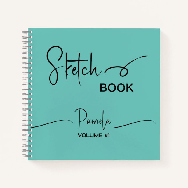 Sketchbook Your Name Script Teal Blue Notebook (Front)