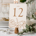 Sketched Almond and Copper Floral Wedding Table Number<br><div class="desc">Elegant floral table number cards featuring copper sketched flowers and leaves near the bottom of the design with an almond background. Personalize the sketched floral table cards with the table number in classic copper lettering. To order the table cards, edit and add each number to your cart individually, then check...</div>