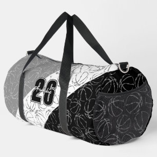 sketched basketballs line art black white gray duffle bag