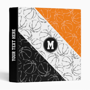 sketched basketballs line art black white orange 3 ring binder
