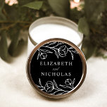 Sketched Black and White Floral Wedding Classic Round Sticker<br><div class="desc">Elegant floral wedding stickers featuring white sketched flowers and leaves with a black background. Personalize the sketched floral wedding stickers with your names. The floral stickers are perfect for sealing wedding envelopes,  wedding favors,  and more! Designed to coordinate with our Sketched Floral wedding collection.</div>