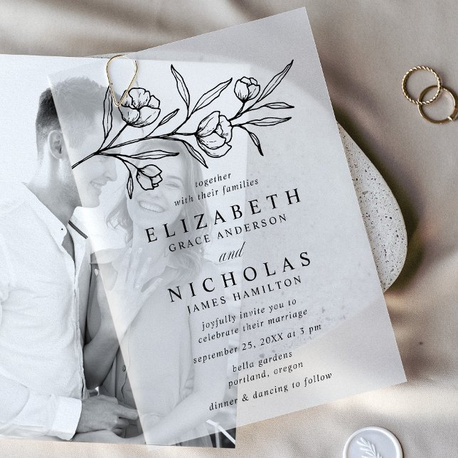 Sketched Black Floral Wedding Vellum Invitations (Creator Uploaded)