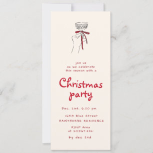 Sketched Black Red Christmas Cocktail Party Invitation