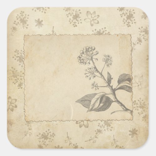 Sketched Botanical Vintage Scrapbook Embellishment Square Sticker