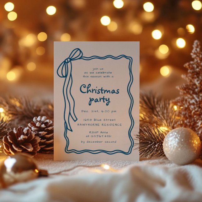 Sketched Bow Frame Christmas Party Invitation (Creator Uploaded)
