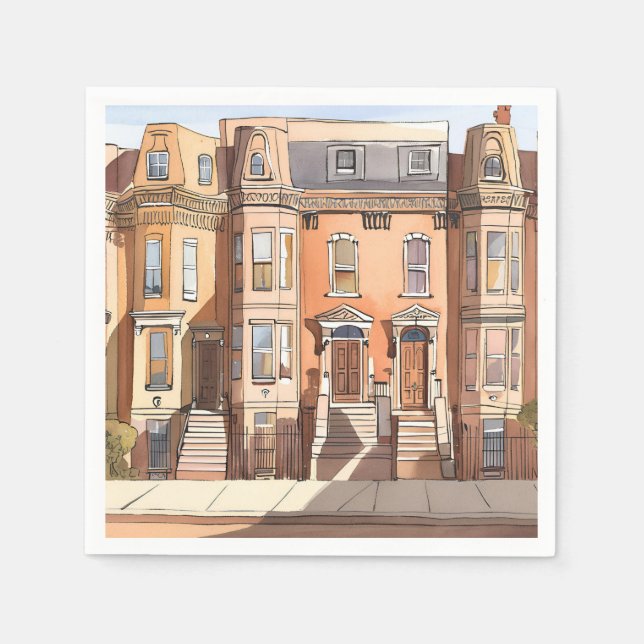 Sketched Brownstones | Boston Street Painting Napkins (Front)