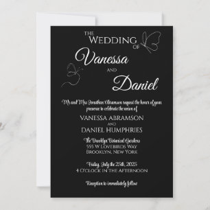 Sketched Butterflies Elegant Wedding Invitation