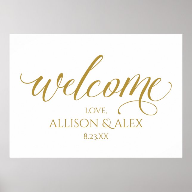 Sketched Calligraphy Wedding Welcome Sign - Gold (Front)