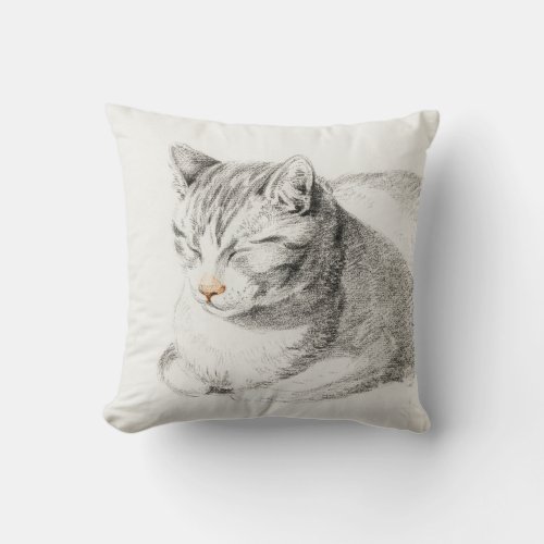 Sketched Cat Drawing 19 by Jean Bernard  Throw Pillow