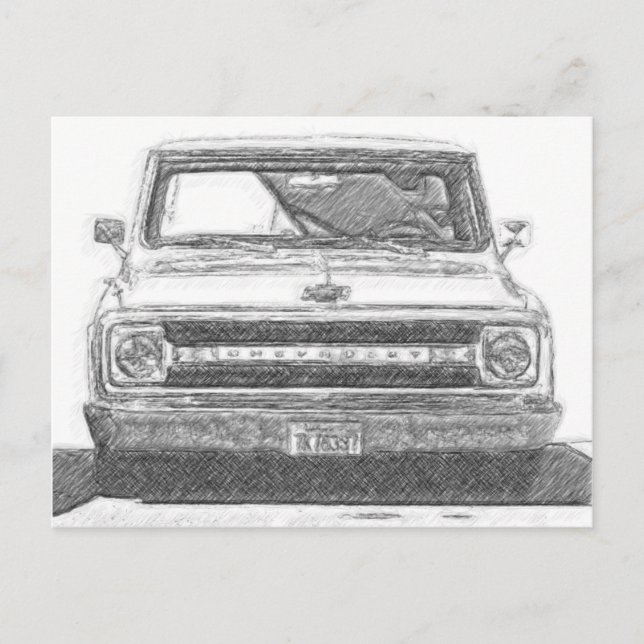Sketched Chevy Truck Postcard (Front)