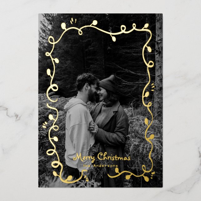 Sketched Christmas Light Cute Photo Holiday Card (Front)