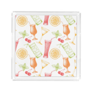 Sketched Cocktail Pattern Acrylic Tray