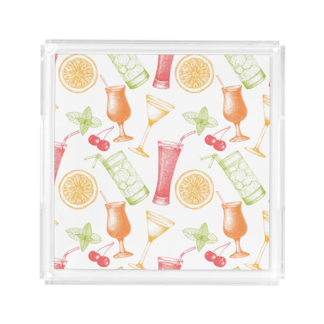 Sketched Cocktail Pattern Acrylic Tray (Front)