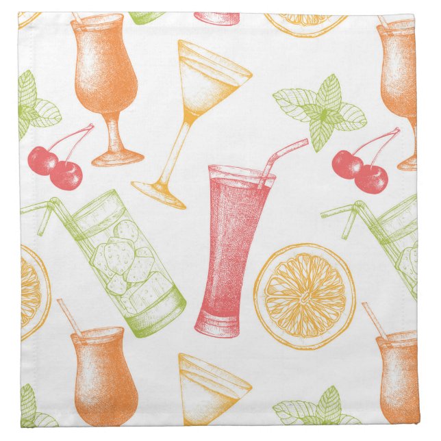 Sketched Cocktail Pattern Cloth Napkin (Front)