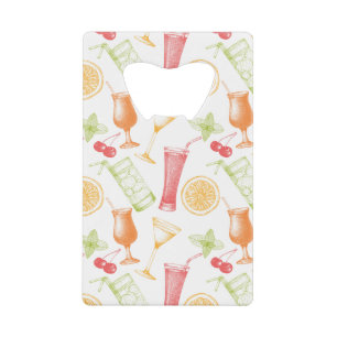 Sketched Cocktail Pattern Credit Card Bottle Opener