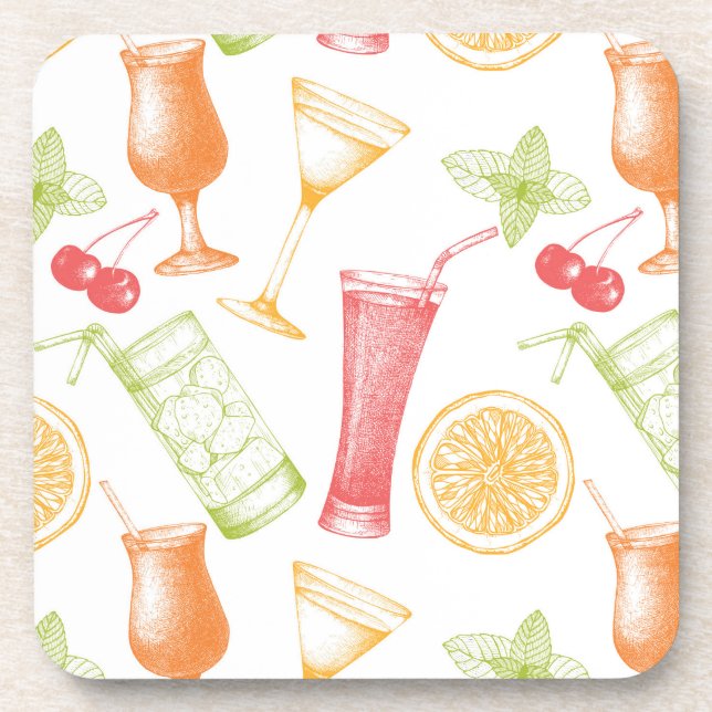 Sketched Cocktail Pattern Drink Coaster (Front)