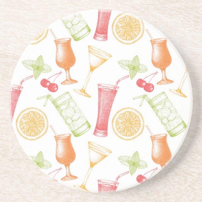 Sketched Cocktail Pattern Drink Coaster (Front)