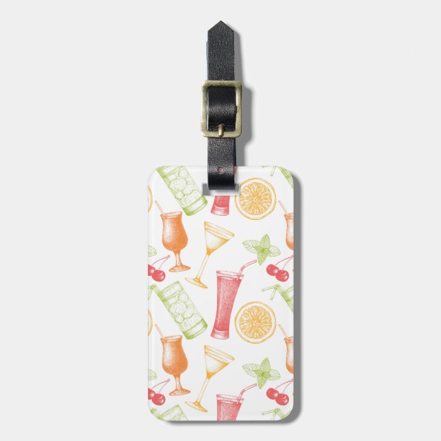Sketched Cocktail Pattern Luggage Tag (Front Vertical)