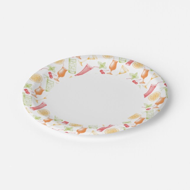Sketched Cocktail Pattern Paper Plates (Angled)