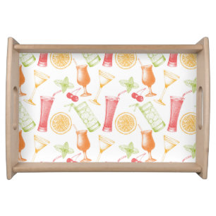 Sketched Cocktail Pattern Serving Tray