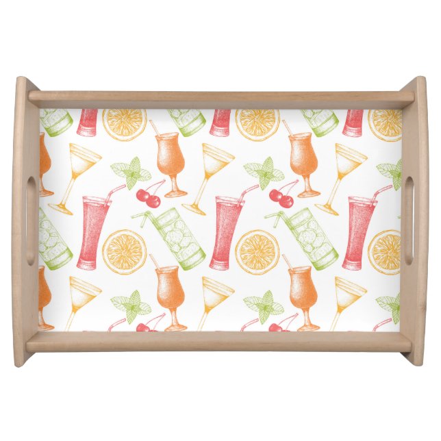 Sketched Cocktail Pattern Serving Tray (Front)