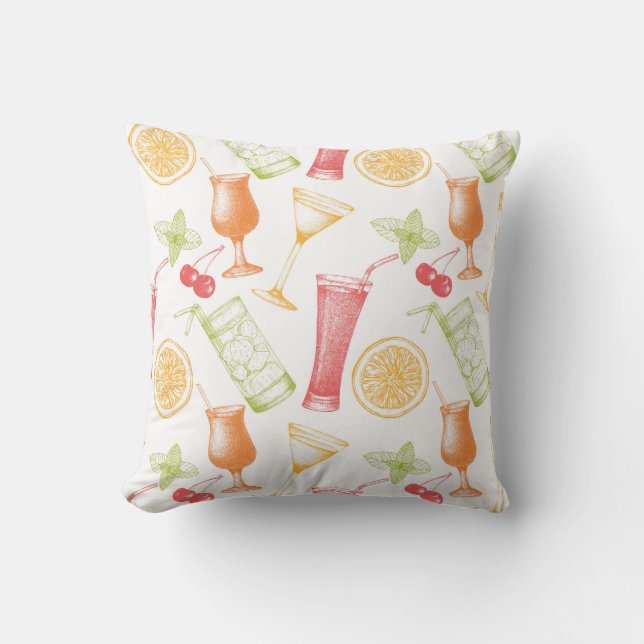 Sketched Cocktail Pattern Throw Pillow (Front)