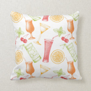 Sketched Cocktail Pattern Throw Pillow