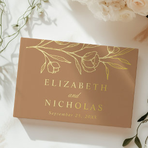 Sketched Copper and Gold Foil Floral Photo Wedding Guest Book