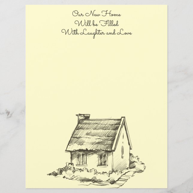 Sketched Cottage Scrapbook Paper or Stationery (Front)