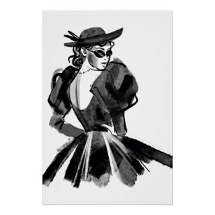 Sketched Couture Fashion Model  Poster
