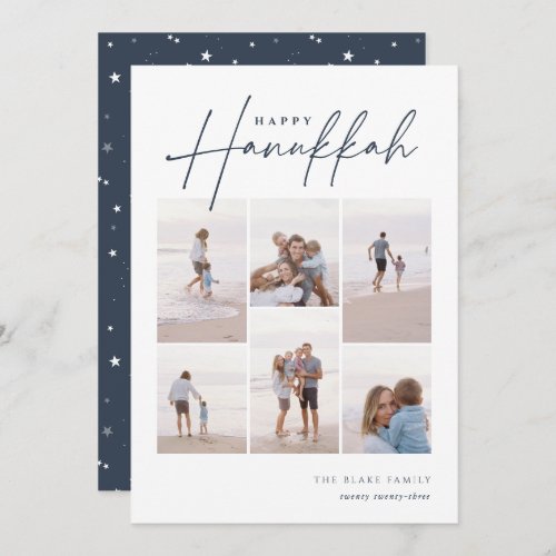 Sketched Cursive 6 Photo Collage Hanukkah Holiday Card