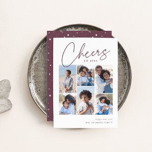 Sketched Cursive 6 Photo Collage New Year Holiday Card