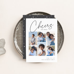 Sketched Cursive 6 Photo Collage New Year Holiday Card