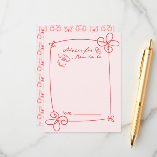 Sketched Cute Wavy Bow Frame Baby Shower Advice Enclosure Card