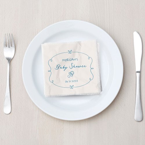 Sketched Cute Wavy Bow Frame Baby Shower Napkins