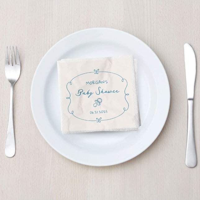 Sketched Cute Wavy Bow Frame Baby Shower Napkins (Creator Uploaded)