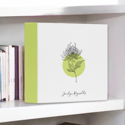 Sketched Dahlia Botanical Simple Elegant 3 Ring Binder