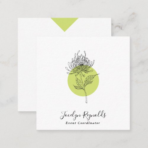 Sketched Dahlia Botanical Simple Elegant Square Business Card