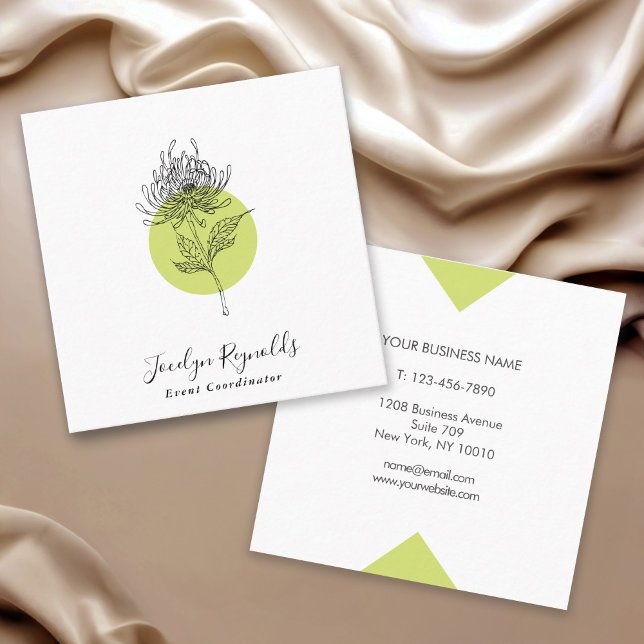 Sketched Dahlia Botanical Simple Elegant Square Business Card (Creator Uploaded)