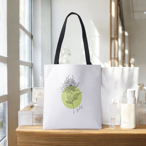 Sketched Dahlia Botanical Simple Minimal with Name Tote Bag