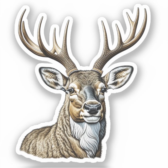 Sketched Deer with Antlers Sticker (Front)