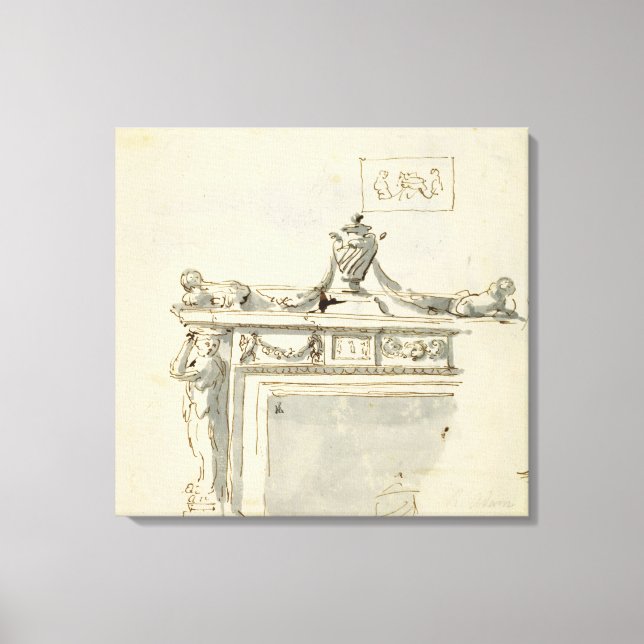 Sketched design for a fireplace (pen & ink and was canvas print (Front)