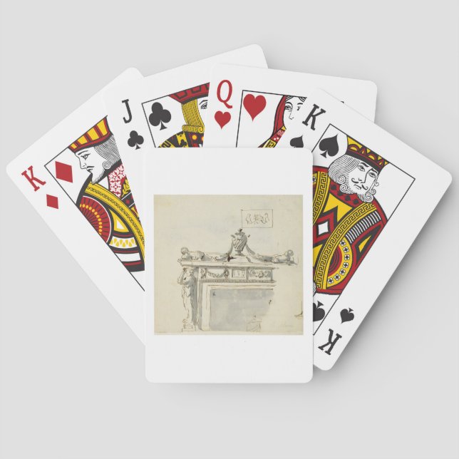Sketched design for a fireplace (pen & ink and was poker cards (Back)