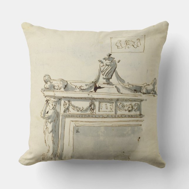 Sketched design for a fireplace (pen & ink and was throw pillow (Front)