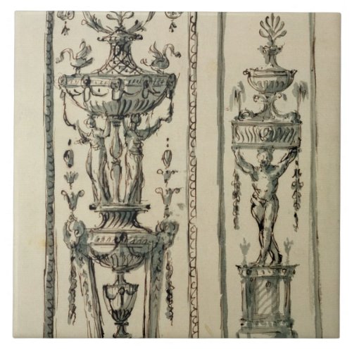 Sketched designs for ornate panels pen  ink and ceramic tile