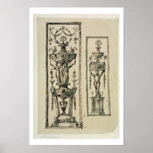 Sketched designs for ornate panels (pen & ink and poster