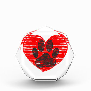 Sketched Dog Paw In Red Heart Acrylic Award