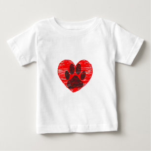 Sketched Dog Paw In Red Heart Baby T-Shirt